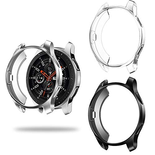 Fintie Schutzhülle kompatibel mit Samsung Galaxy Watch 46 mm, TPU Slim Plated Case Stoßfest Cover Rundum-Schutz Bumper Shell kompatibel / w Samsung Gear S3 Frontier/Classic, Schwarz, Silber, Klar von Fintie