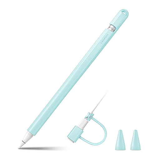 Fintie Silikon Hülle Kompatibel mit Apple Pencil (1. Generation) - Ultra leichte Stifttasche, weiche schützende Griffhalterung mit 2 Spitzenabdeckung und 1 Cable Adapter Tether, Eisblau von Fintie