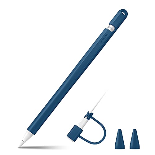 FINTIE Silikon Hülle Kompatibel mit Apple Pencil (1. Generation) - Ultra leichte Stifttasche, weiche schützende Griffhalterung mit 2 Spitzenabdeckung und 1 Cable Adapter Tether, Cyan Blau von FINTIE