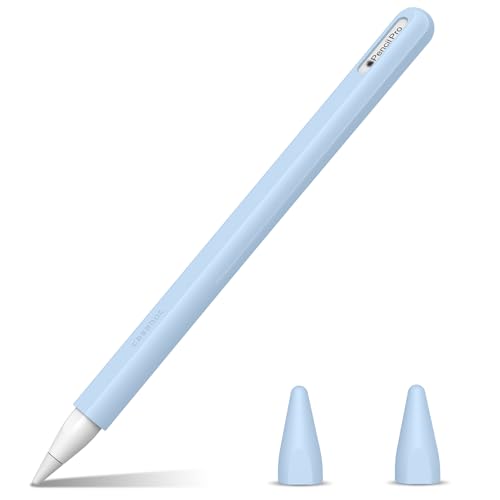 Fintie Silikon Hülle Kompatibel mit Apple Pencil Pro/Apple Pencil (2. Generation) - Ultra leichte Stifttasche, weiche schützende Griffhalterung mit 2 Spitzenabdeckung, (Himmelblau) von FINTIE