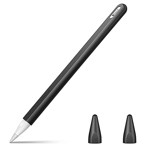 Fintie Silikon Hülle Kompatibel mit Apple Pencil Pro/Apple Pencil (2. Generation) - Ultra leichte Stifttasche, weiche schützende Griffhalterung mit 2 Spitzenabdeckung, Schwarz von FINTIE