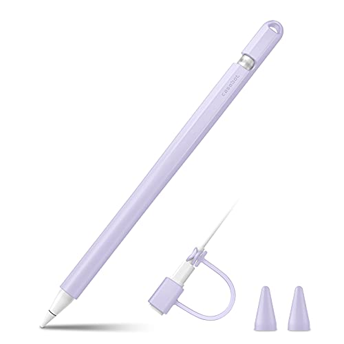 Fintie Silikon Hülle Kompatibel mit Apple Pencil (1. Generation) - Ultra leichte Stifttasche, weiche schützende Griffhalterung mit 2 Spitzenabdeckung und 1 Cable Adapter Tether, Flieder Lila von FINTIE
