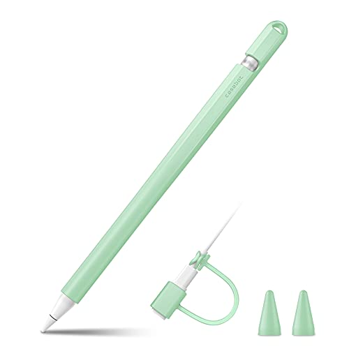 Fintie Silikon Hülle für Apple Pencil (1. Generation) - Ultra leichte Stifttasche, weiche schützende Griffhalterung mit 2 Spitzenabdeckung und 1 Cable Adapter Tether, Grün von Fintie