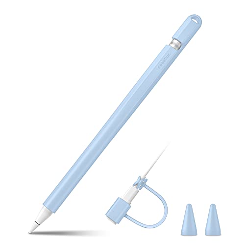 Fintie Silikon Hülle Kompatibel mit Apple Pencil (1. Generation) - Ultra leichte Stifttasche, weiche schützende Griffhalterung mit 2 Spitzenabdeckung und 1 Cable Adapter Tether, Himmelblau von FINTIE