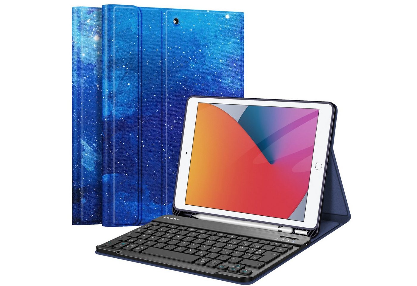 Fintie Tablet-Hülle mit Tastatur für iPad 10.2 Zoll(9/ 8/ 7 Generation - 2021/2020/2019), Soft TPU Case mit Pencil Halter, magnetisch Tastatur mit QWERTZ Layout von Fintie