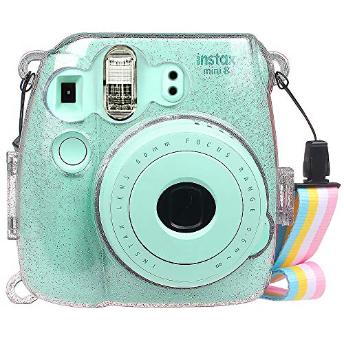 Fintie Tasche für Fujifilm Instax Mini 9 Mini 8 Mini 8+ Sofortbildkamera - Ultradünne PVC Hartschale Schutzhülle Reise Kameratasche Abdeckung mit Regenbogen abnehmbaren Riemen, Schimmernd Transparent von Fintie