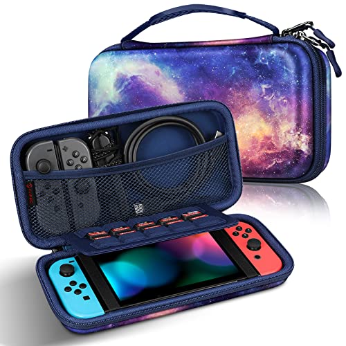 FINTIE Tasche für Nintendo Switch/Switch OLED Modell - Tragetasche Aufbewahrungstasche Hülle Case mit 10 Spielkartenhaltern und Haltegurt für Nintendo Switch Konsole und Zubehör, Die Galaxie von FINTIE