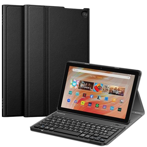 Fintie Tastatur Hülle für Amazon Fire HD 10 Tablet 13. Generation 2023 - Keyboard Cover mit Magnetisch Abnehmbarer Deutsches Layout Tastatur, Schwarz von Fintie