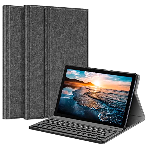 Fintie Tastatur Hülle für Huawei MatePad T10s / T10 10.1 Zoll 2020 - Ultradünn leicht Schutzhülle Keyboard Case mit magnetisch Abnehmbarer Bluetooth Tastatur mit QWERTZ Layout, Jeansoptik dunkelgrau von Fintie