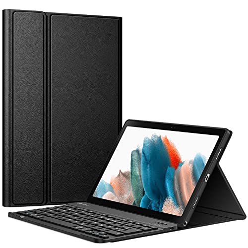 Fintie Tastatur Hülle für Samsung Galaxy Tab A8 10.5'' 2022/2021 SM-X200/X205, Soft TPU Rückseite Gehäuse Schutzhülle, Magnetisch Abnehmbarer Tastatur mit Deutsche QWERTZ Layout, Schwarz von Fintie