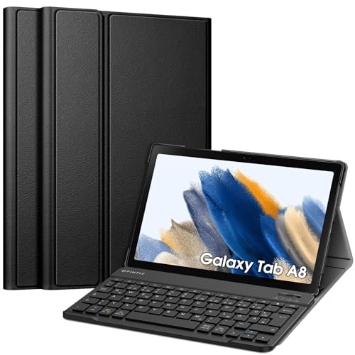 Fintie Tastatur Hülle für Samsung Galaxy Tab A8 10.5 Zoll 2022/2021 SM-X200/X205/X207 - Keyboard Cover mit Magnetisch Abnehmbarer Deutsches Layout Tastatur, Schwarz von Fintie