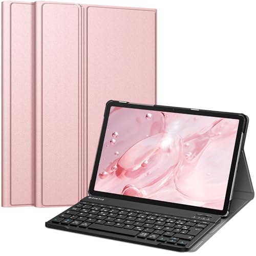 Fintie Tastatur Hülle für Samsung Galaxy Tab A9 Plus 11 Zoll 2023 Tablet SM-X210/X216/X218, Keyboard Cover mit Magnetisch Abnehmbarer Deutscher Bluetooth Tastatur, Roségold von Fintie