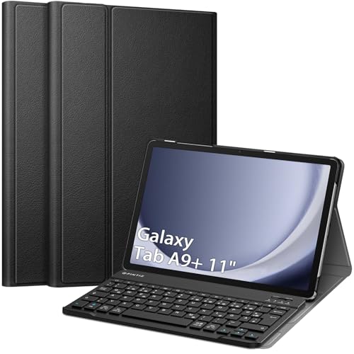Fintie Tastatur Hülle für Samsung Galaxy Tab A9 Plus 11 Zoll 2023 Tablet SM-X210/X216/X218, Keyboard Cover mit Magnetisch Abnehmbarer Deutscher Bluetooth Tastatur, Schwarz von Fintie
