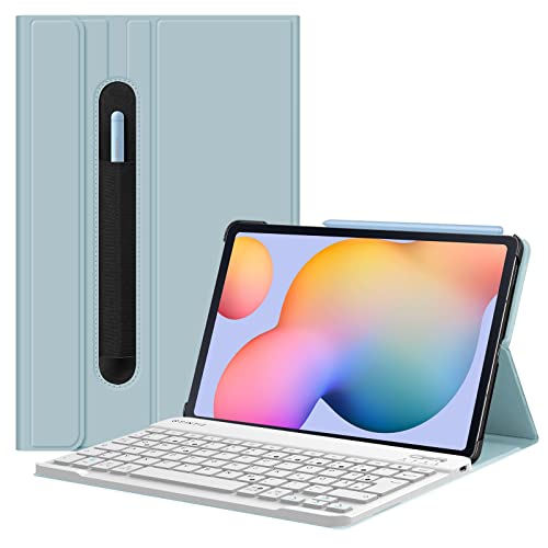 Fintie Tastatur Hülle für Samsung Galaxy Tab S6 Lite 10,4 Zoll 2024/2022/2020 Tablet - Keyboard Case mit Magnetisch Abnehmbarer Deutscher weiß Tastatur, Eisblau von Fintie