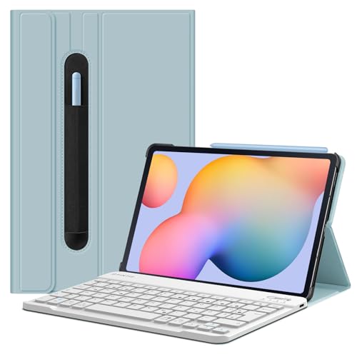 FINTIE Tastatur Hülle für Samsung Galaxy Tab S6 Lite 10,4 Zoll 2024/2022/2020 Tablet - Keyboard Case mit Magnetisch Abnehmbarer Deutscher weiß Tastatur, Eisblau von FINTIE