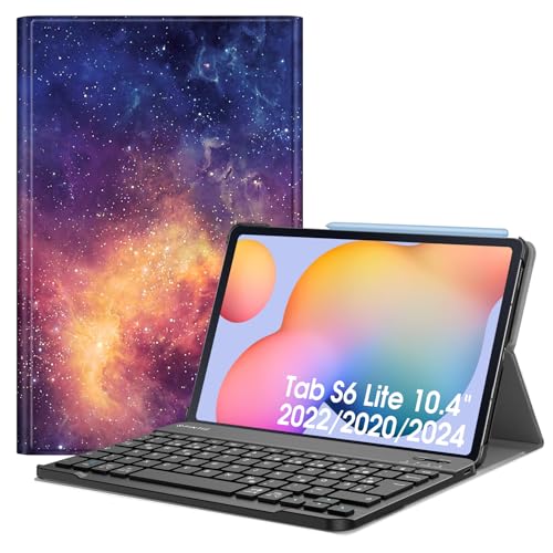 Fintie Tastatur Hülle für Samsung Galaxy Tab S6 Lite 10,4 Zoll 2024/2022/2020 Tablet - Keyboard Cover mit Magnetisch Abnehmbarer Deutscher Bluetooth Tastatur, Die Galaxie von Fintie
