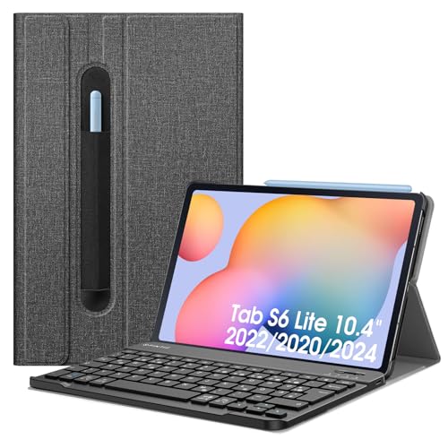 Fintie Tastatur Hülle für Samsung Galaxy Tab S6 Lite 10,4 Zoll 2024/2022/2020 Tablet - Keyboard Cover mit Magnetisch Abnehmbarer Deutscher Bluetooth Tastatur, Dunkelgrau von Fintie