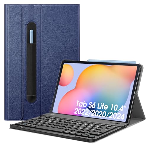 Fintie Tastatur Hülle für Samsung Galaxy Tab S6 Lite 10,4 Zoll 2024/2022/2020 Tablet - Keyboard Cover mit Magnetisch Abnehmbarer Deutscher Bluetooth Tastatur, Marineblau von Fintie