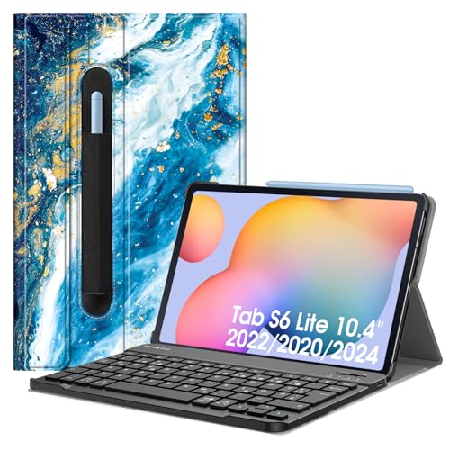 Fintie Tastatur Hülle für Samsung Galaxy Tab S6 Lite 10,4 Zoll 2024/2022/2020 Tablet - Keyboard Cover mit Magnetisch Abnehmbarer Deutscher Bluetooth Tastatur, Meeresblau von Fintie