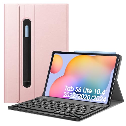 Fintie Tastatur Hülle für Samsung Galaxy Tab S6 Lite 10,4 Zoll 2024/2022/2020 Tablet - Keyboard Cover mit Magnetisch Abnehmbarer Deutscher Bluetooth Tastatur, Roségold von Fintie