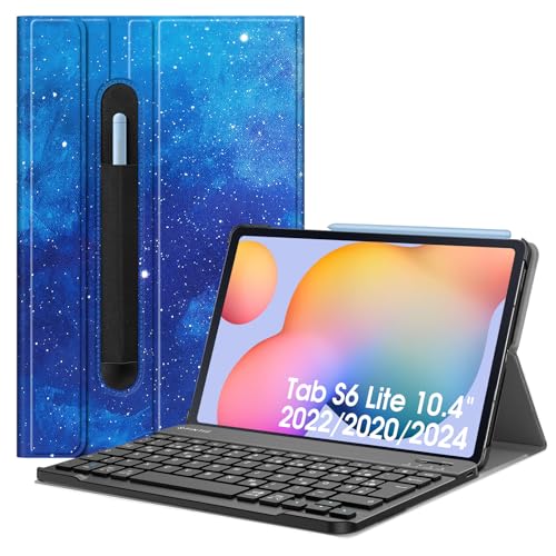 Fintie Tastatur Hülle für Samsung Galaxy Tab S6 Lite 10,4 Zoll 2024/2022/2020 Tablet - Keyboard Cover mit Magnetisch Abnehmbarer Deutscher Bluetooth Tastatur, Sternenhimmel von Fintie