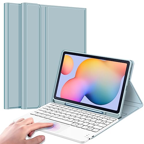 Fintie Tastatur Hülle für Samsung Galaxy Tab S6 Lite 10,4 Zoll 2024/2022/2020 Tablet mit Magnetisch Abnehmbarer Deutscher Tastatur und Touchpad Keyboard, Eisblau von Fintie