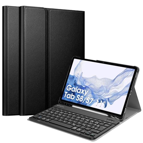 Fintie Tastatur Hülle für Samsung Galaxy Tab S8 11 Zoll 2022 /S7 11 Zoll 2020 Tablet, Keyboard Cover mit Magnetisch Abnehmbarer Deutscher Bluetooth Tastatur, Schwarz von Fintie