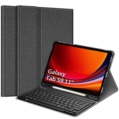 FINTIE Tastatur Hülle für Samsung Galaxy Tab S9 11 Zoll 2023 Tablet SM-X710/X716/X718, Keyboard Cover mit Magnetisch Abnehmbarer Deutscher Bluetooth Tastatur, Dunkelgrau von FINTIE