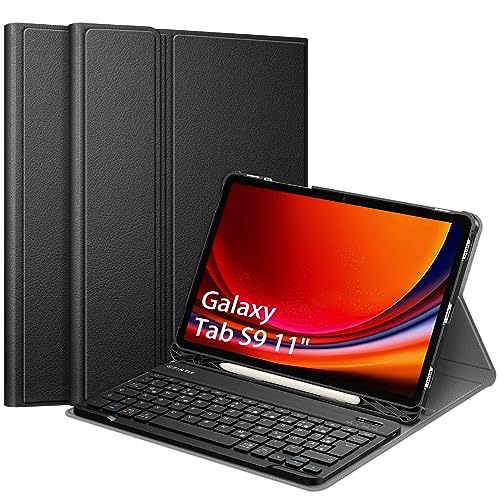 Fintie Tastatur Hülle für Samsung Galaxy Tab S9 11 Zoll 2023 Tablet SM-X710/X716/X718, Keyboard Cover mit Magnetisch Abnehmbarer Deutscher Bluetooth Tastatur, Schwarz von Fintie