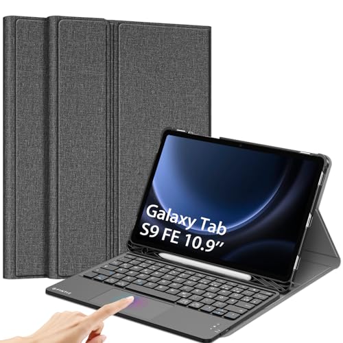 Fintie Tastatur Hülle für Samsung Galaxy Tab S9 FE 10.9 Zoll/Tab S9 11 Zoll 2023 Tablet, Deutscher Tastatur mit Touchpad Magnetisch Abnehmbarer Keyboard Cover, Grau von Fintie