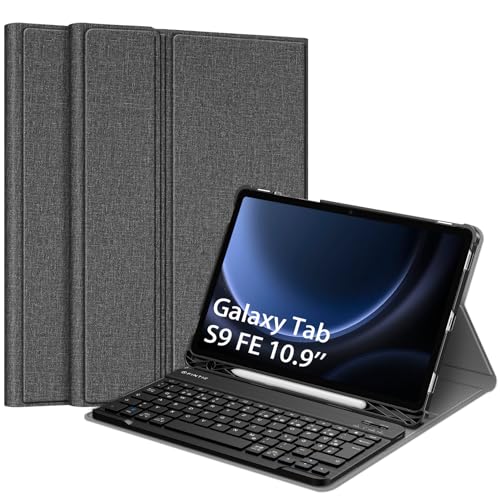 Fintie Tastatur Hülle für Samsung Galaxy Tab S9 FE 10.9 Zoll/Tab S9 11 Zoll 2023 Tablet, Keyboard Cover mit Magnetisch Abnehmbarer Deutscher Bluetooth Tastatur, Dunkelgrau von Fintie