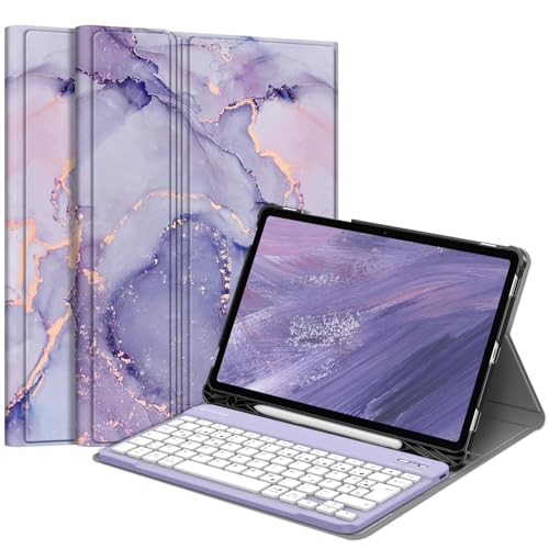 Fintie Tastatur Hülle für Samsung Galaxy Tab S9 FE 10.9 Zoll/Tab S9 11 Zoll 2023 Tablet, Keyboard Cover mit Magnetisch Abnehmbarer Deutscher Bluetooth Tastatur, Lila Marmor von Fintie