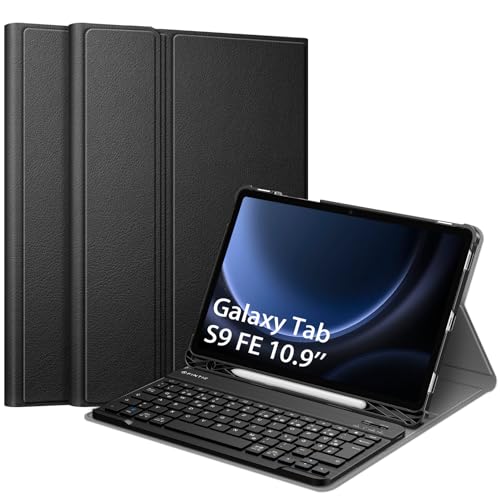 Fintie Tastatur Hülle für Samsung Galaxy Tab S9 FE 10.9 Zoll/Tab S9 11 Zoll 2023 Tablet, Keyboard Cover mit Magnetisch Abnehmbarer Deutscher Bluetooth Tastatur, Schwarz von Fintie