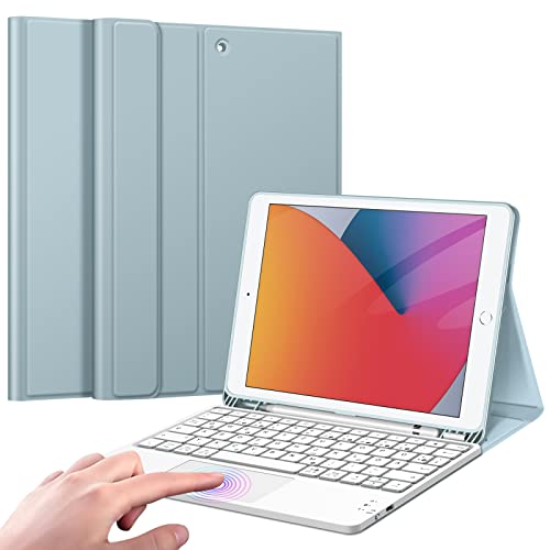 Fintie Tastatur Hülle für iPad (9. / 8. und 7. Generation - 2021/2020/2019), iPad 10.2 Zoll Deutscher Tastatur mit Touchpad Magnetisch Abnehmbarer Keyboard, Eisblau von FINTIE