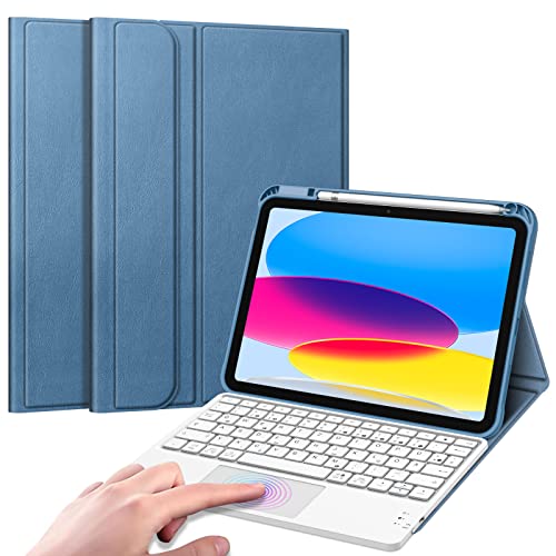 Fintie Tastatur Hülle für iPad 10. Generation 2022, iPad 10 Generation Hülle mit magnetisch Abnehmbarer Deutscher Tastatur und Touchpad Keyboard mit QWERTZ Layout, Dunstblau von Fintie