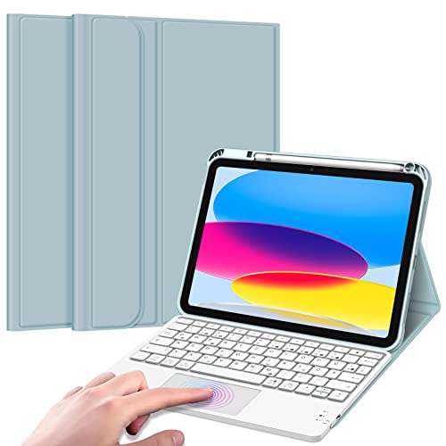 Fintie Tastatur Hülle für iPad 10. Generation 2022, iPad 10 Generation Hülle mit magnetisch Abnehmbarer Deutscher Tastatur und Touchpad Keyboard mit QWERTZ Layout, Eisablau von Fintie