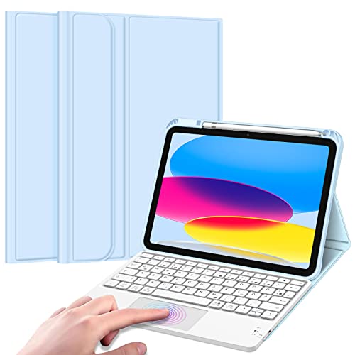 Fintie Tastatur Hülle für iPad 10. Generation 2022, iPad 10 Generation Hülle mit magnetisch Abnehmbarer Deutscher Tastatur und Touchpad Keyboard mit QWERTZ Layout, Himmelblau von Fintie