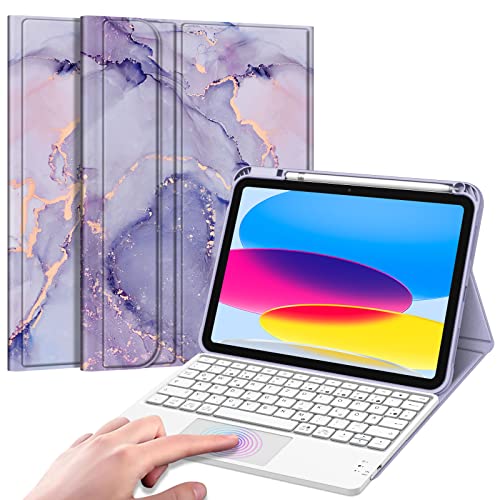Fintie Tastatur Hülle für iPad 10. Generation 2022, iPad 10 Generation Hülle mit magnetisch Abnehmbarer Deutscher Tastatur und Touchpad Keyboard mit QWERTZ Layout, Marmor Lila von Fintie