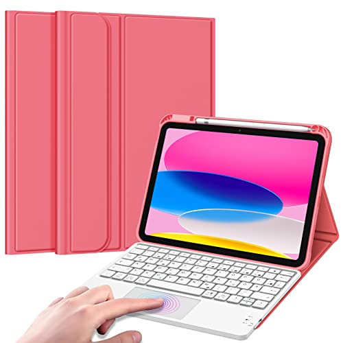 Fintie Tastatur Hülle für iPad 10. Generation 2022, iPad 10 Generation Hülle mit magnetisch Abnehmbarer Deutscher Tastatur und Touchpad Keyboard mit QWERTZ Layout, Pink von Fintie