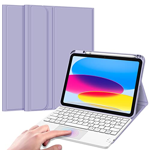 Fintie Tastatur Hülle für iPad 10. Generation 2022, iPad 10 Generation Hülle mit magnetisch Abnehmbarer Deutscher Tastatur und Touchpad Keyboard mit QWERTZ Layout, Violett von Fintie