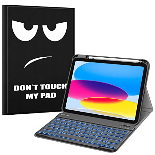 Fintie Tastatur Hülle für iPad 10. Generation 2022 (10.9 Zoll), Keyboard Case mit 7-farbig Beleuchteter Magnetischer Abnehmbarer Deutscher Tastatur, Don't Touch von Fintie