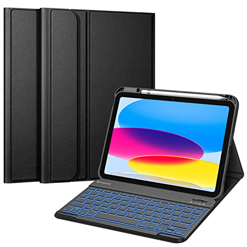 Fintie Tastatur Hülle für iPad 10. Generation 2022 (10.9 Zoll), Keyboard Case mit 7-farbig Beleuchteter Magnetischer Abnehmbarer Deutscher Tastatur, Schwarz von Fintie