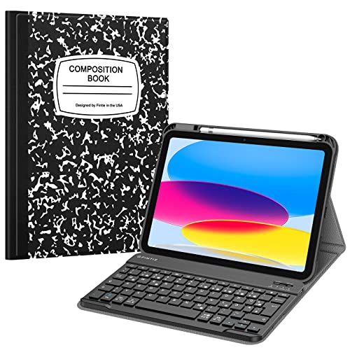 Fintie Tastatur Hülle für iPad 10. Generation 2022 (10.9 Zoll), Schutzhülle mit TPU Rückschale, Pencil Halter und magnetisch Abnehmbarer Tastatur mit QWERTZ Layout, Notizblock von Fintie