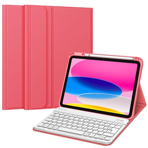 Fintie Tastatur Hülle für iPad 10. Generation 2022 (10.9 Zoll), Schutzhülle mit TPU Rückschale, Pencil Halter und magnetisch Abnehmbarer Tastatur mit QWERTZ Layout, Pink von Fintie