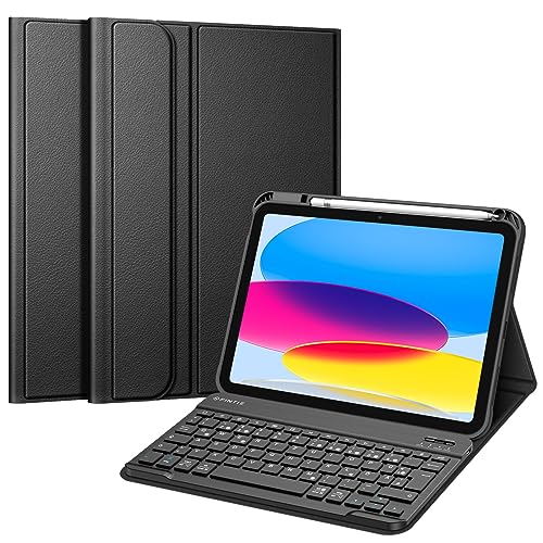 Fintie Tastatur Hülle für iPad 10. Generation 2022 (10.9 Zoll), Schutzhülle mit TPU Rückschale, Pencil Halter und magnetisch Abnehmbarer Tastatur mit QWERTZ Layout, Schwarz von Fintie