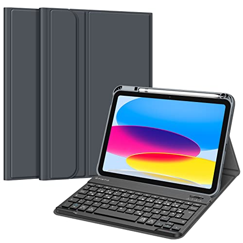 Fintie Tastatur Hülle für iPad 10. Generation 2022 (10.9 Zoll), Schutzhülle mit TPU Rückschale, Pencil Halter und magnetisch Abnehmbarer Tastatur mit QWERTZ Layout, Space Grau von Fintie