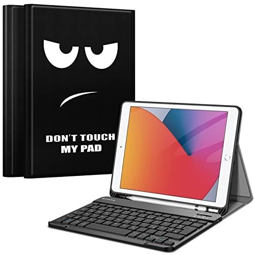 Fintie Tastatur Hülle für iPad 10.2 Zoll (9/8/ 7 Generation - 2021/2020/2019), Schutzhülle mit TPU Rückschale, Pencil Halter und magnetisch Abnehmbarer Tastatur mit QWERTZ Layout, Don't Touch von Fintie