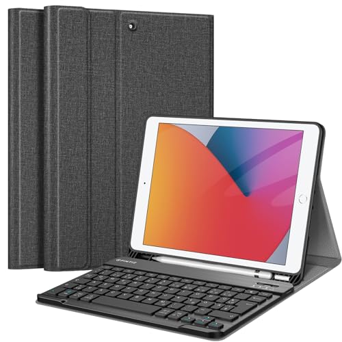 FINTIE Tastatur Hülle für iPad 10.2 Zoll (9/8/ 7 Generation - 2021/2020/2019), Schutzhülle mit TPU Rückschale, Pencil Halter und magnetisch Abnehmbarer Tastatur mit QWERTZ Layout, Dunkelgrau von FINTIE