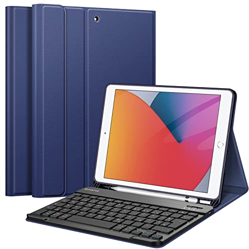 Fintie Tastatur Hülle für iPad 10.2 Zoll (9/8/ 7 Generation - 2021/2020/2019), Schutzhülle mit TPU Rückschale, Pencil Halter und magnetisch Abnehmbarer Tastatur mit QWERTZ Layout, Marineblau von Fintie