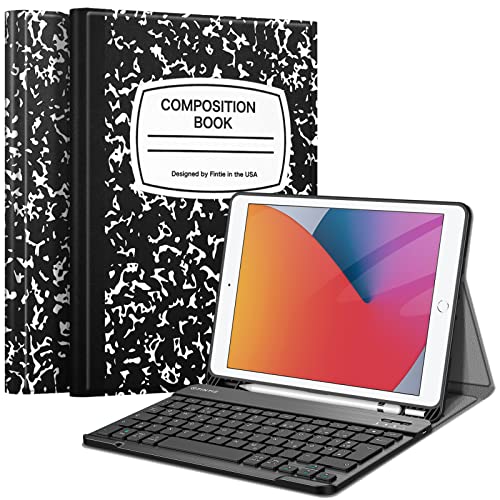 FINTIE Tastatur Hülle für iPad 10.2 Zoll (9/8/ 7 Generation - 2021/2020/2019), Schutzhülle mit TPU Rückschale, Pencil Halter und magnetisch Abnehmbarer Tastatur mit QWERTZ Layout, Notizblock von FINTIE
